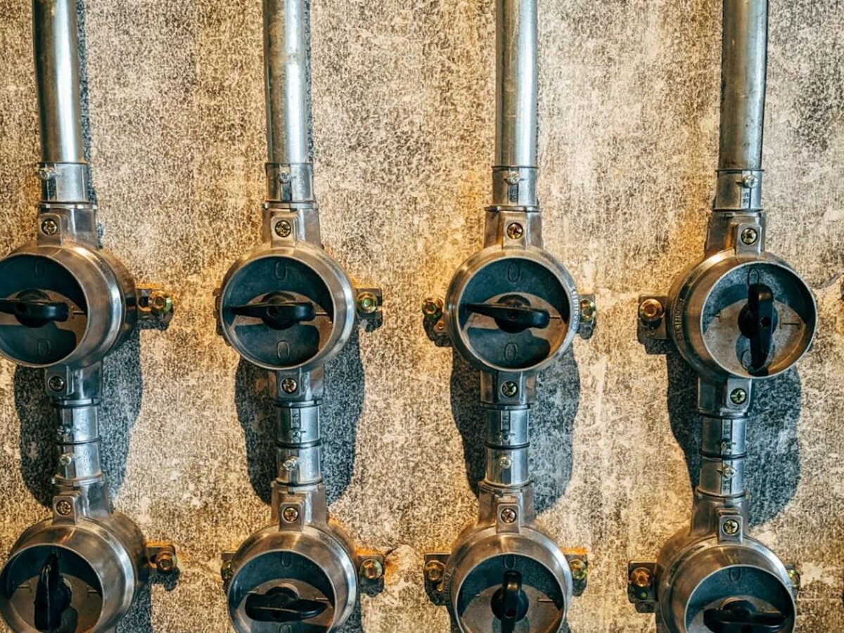 Meter and valve bank. Stock photograph, not a Samanga site