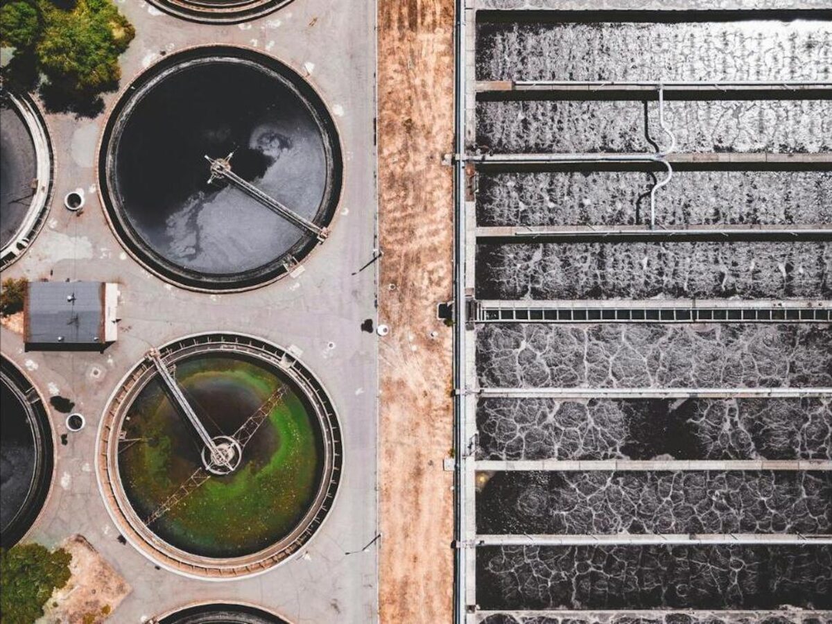 Aerial view of water treatment basins
